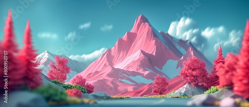 Surreal Pink Mountains and Cactus Valley Landscape