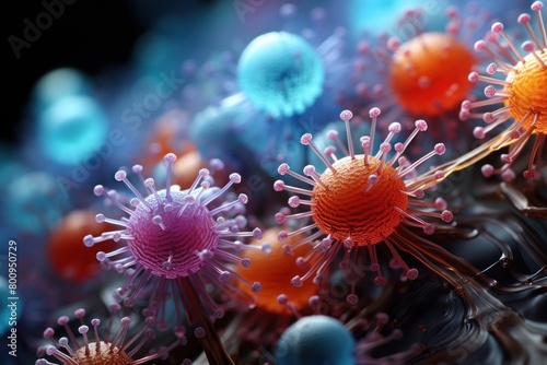 Microscopic view of colorful virus cells
