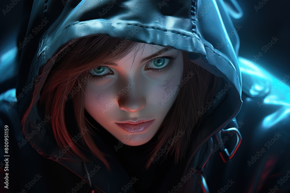Mysterious hooded figure with piercing green eyes Mysterious hooded figure with piercing green eyes