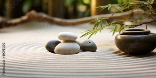 Zen garden with stones and bamboo