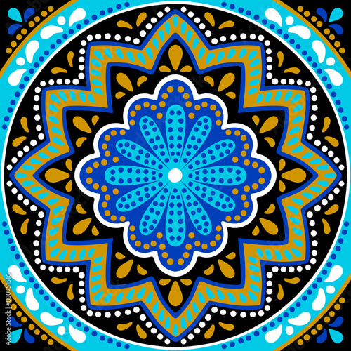 Moroccan ceramic tile pattern. Mediterranean traditional folk ornament.