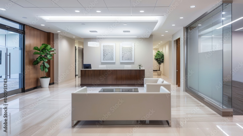 Elegant Neutral Reception Area with Glass Partition