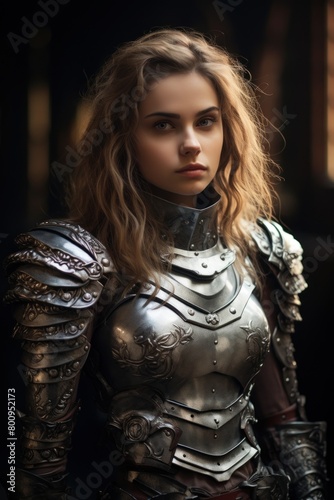 Fierce female warrior in ornate armor