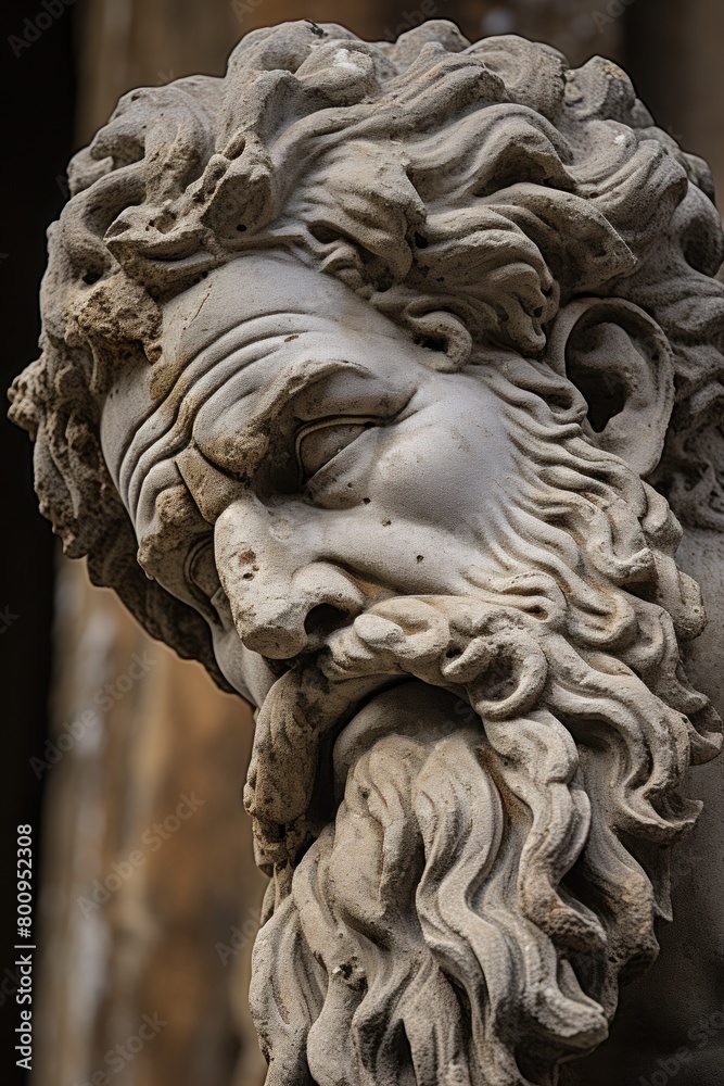 Weathered stone sculpture with intricate details