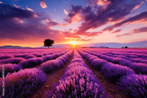 Stunning Sunset Over Lavender Field