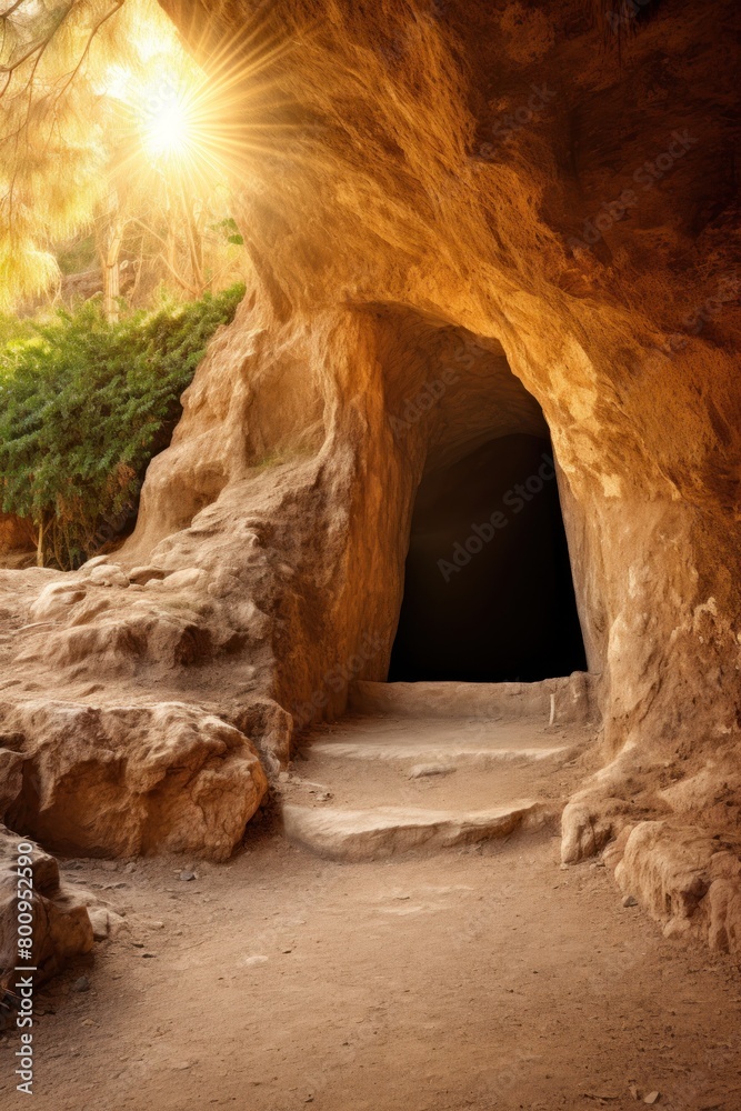 Sunlit Cave Entrance