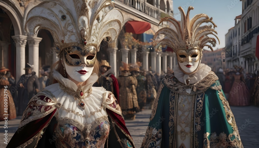 A Highly Realistic Rendering Of A Venetian Carnival  With Characters Wearing Intricate  Gem Encrusted Masks And Velvet Capes (1)