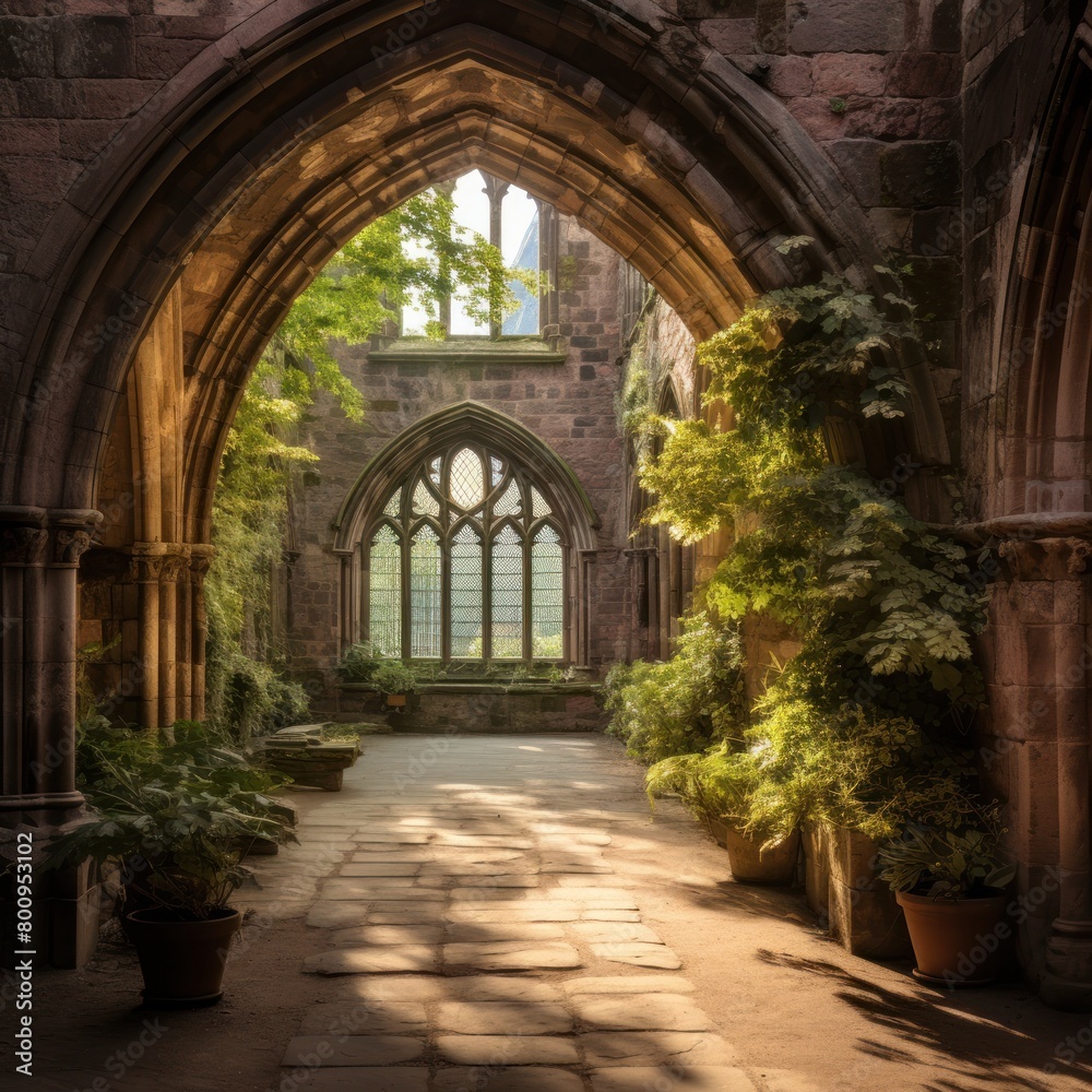 Enchanting Gothic Archway in Lush Garden