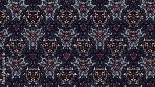 intricate flower patterns come to life in this seamlessly looping abstract background kaleidoscope mandala, rendered in 4k.