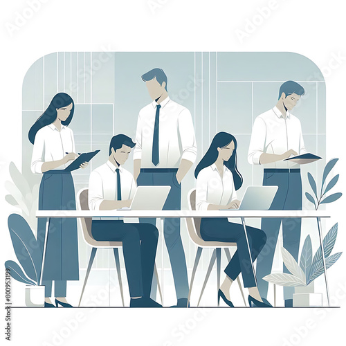 Flat working day scene with different business people