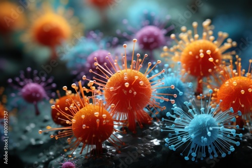 Colorful microscopic virus cells