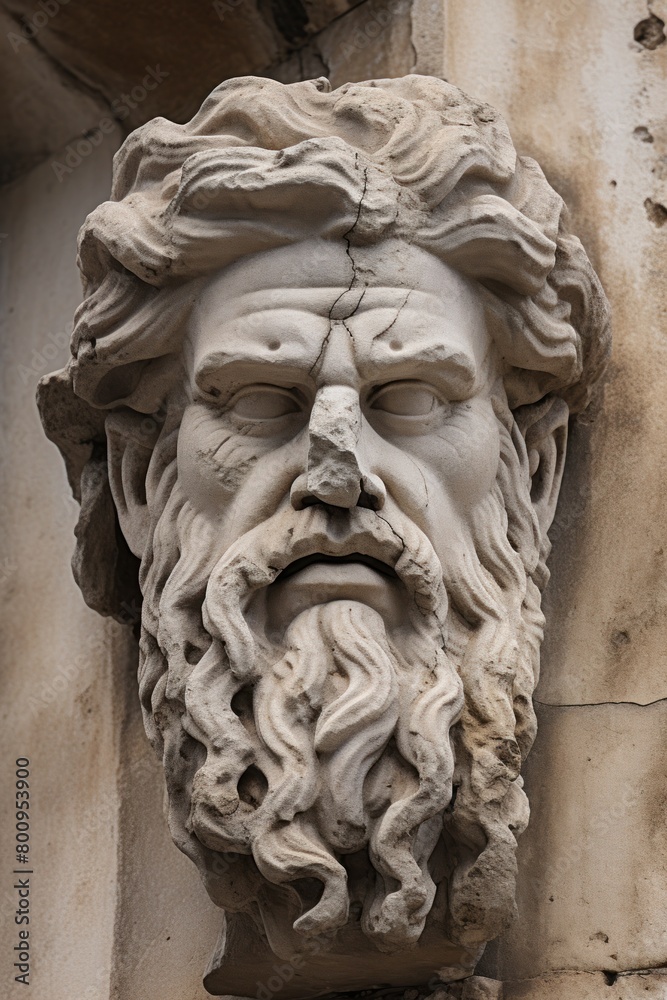 Weathered Stone Sculpture of Bearded Man
