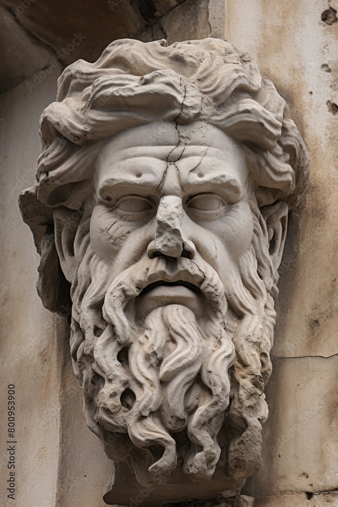 Weathered Stone Sculpture of Bearded Man Weathered Stone Sculpture of Bearded Man