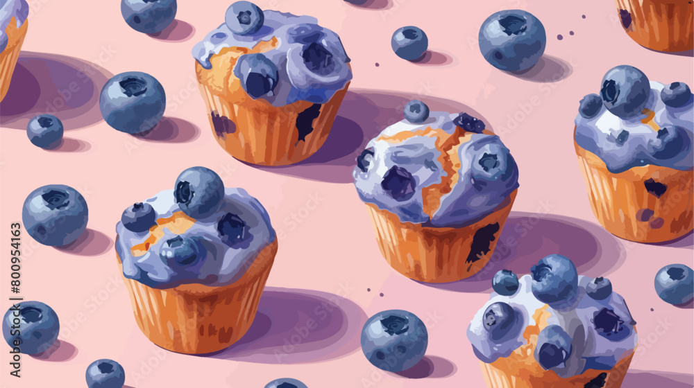 Tasty blueberry muffins on color background Vector st