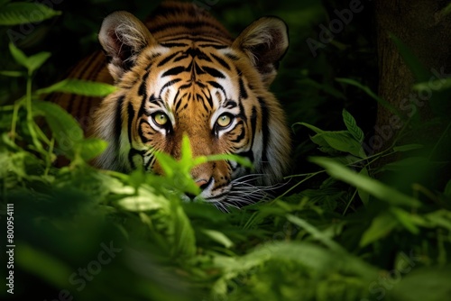 Majestic Tiger Hiding in Lush Foliage © Balaraw