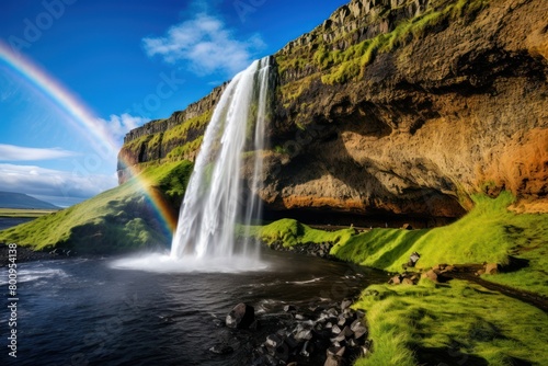 Majestic Waterfall with Rainbow