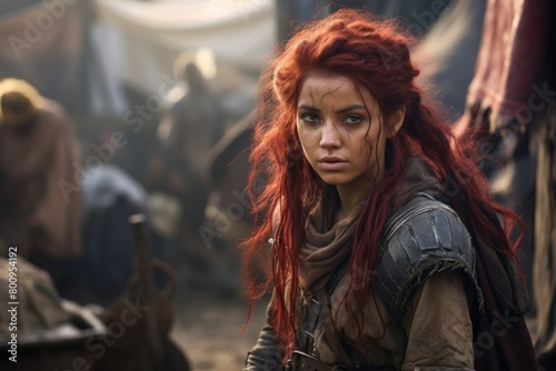 Fierce Warrior Woman with Fiery Red Hair