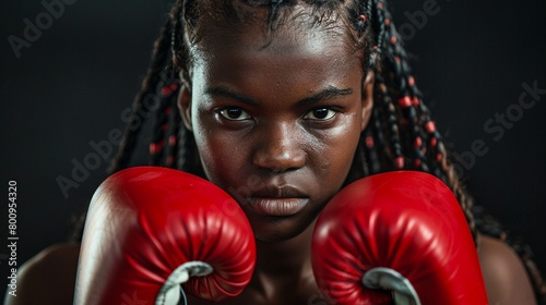 A determined female boxer stands ready to fight © Creative_Bringer