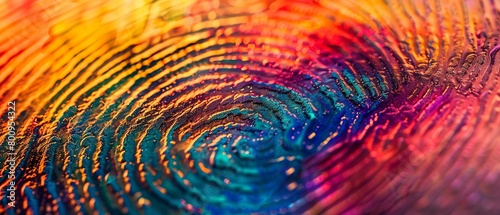 A close-up of a vibrant multicolored fingerprint texture