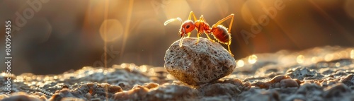 Ant lifting rock strength in nature photo
