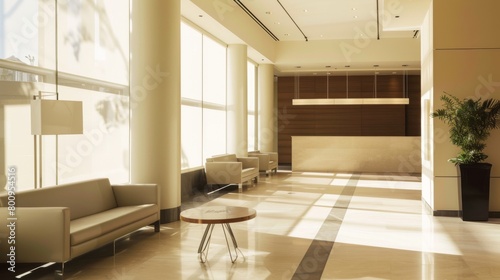 Modern Design Reception Area with Neutral Color Scheme and Natural Lighting AI Generated.