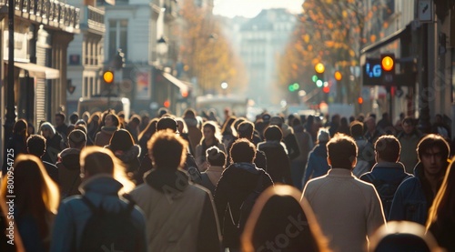 Wallpaper Mural Bustling City Street Scene at Sunset. Generative ai Torontodigital.ca