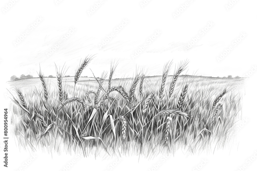Wheat field, meadow. Rural scenery landscape panorama of countryside. Vintage pencil sketch Wheat field, meadow. Rural scenery landscape panorama of countryside. Vintage pencil sketch