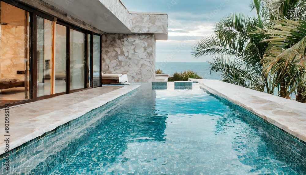 Luxury Living: Outdoor Marble Stone Swimming Pool in a Modern Tropical Resort