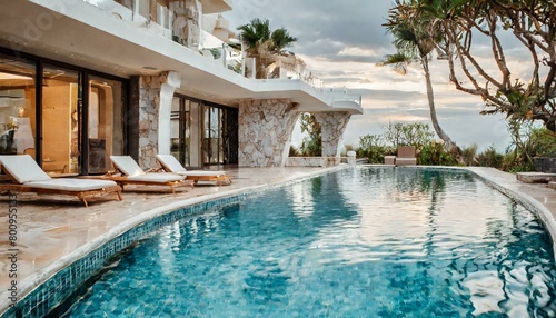 Luxury Living: Outdoor Marble Stone Swimming Pool in a Modern Tropical Resort © Sadaqat