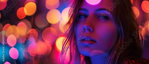 Woman in neon lights night club allure