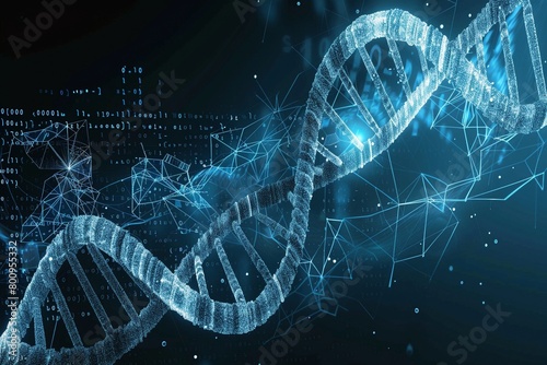 Data Stream: Blue Wave of Geometric Code DNA on a Serene Blue Background