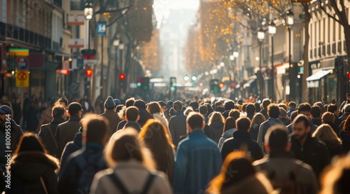 Wallpaper Mural Bustling City Street Scene at Sunset. Generative ai Torontodigital.ca