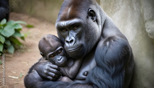 A Mother Gorilla Tenderly Cradling Her Newborn Bab © Aishia