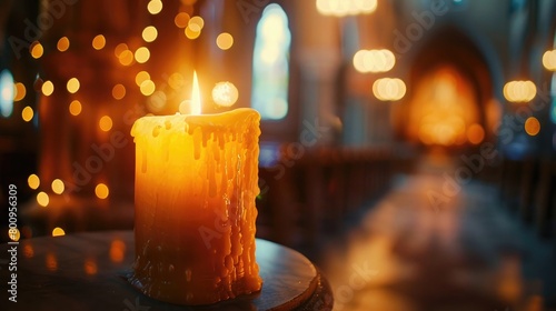 A close-up shot of a candle flame flickering in a church, symbolizing the spiritual illumination and renewal associated with Whit Monday. © Khalif