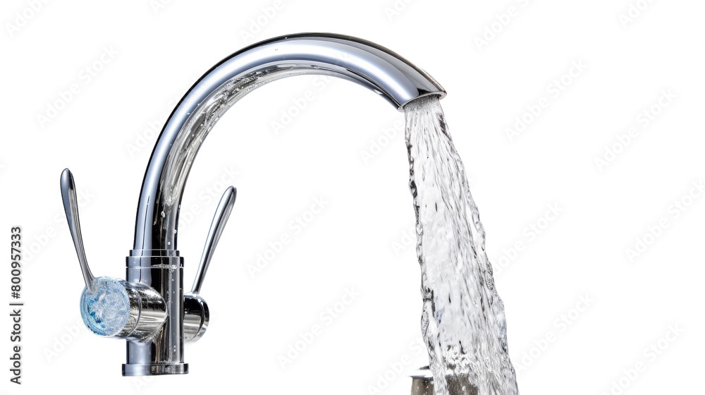 Water gracefully flows from an elegant faucet in a seamless stream on transparent background Water gracefully flows from an elegant faucet in a seamless stream on transparent background
