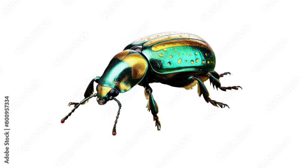 A vibrant green and yellow beetle stands out against a pure white background on transparent background A vibrant green and yellow beetle stands out against a pure white background on transparent background