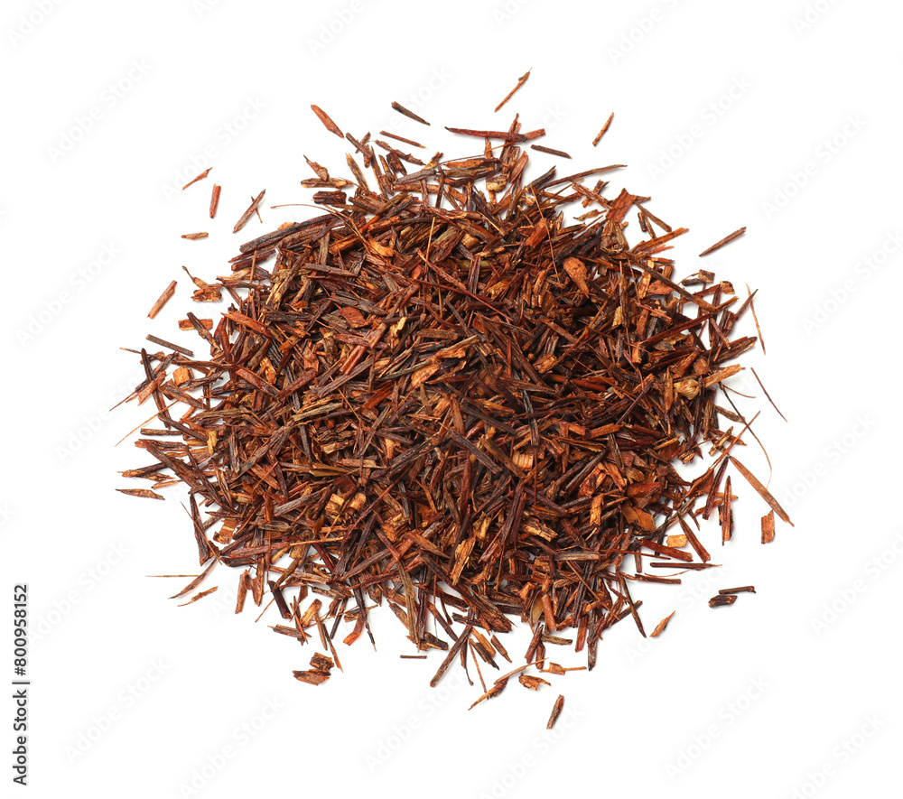 Fototapeta premium Heap of rooibos tea isolated on white, top view