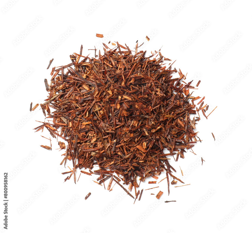 Fototapeta premium Heap of rooibos tea isolated on white, top view