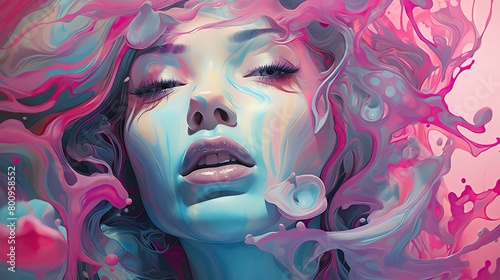 Artistic AI illustration featuring a fluid mix of pink and teal ink, perfect for contemporary art prints and creative digital media