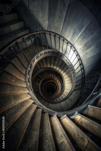 A spiral staircase leading into darkness 