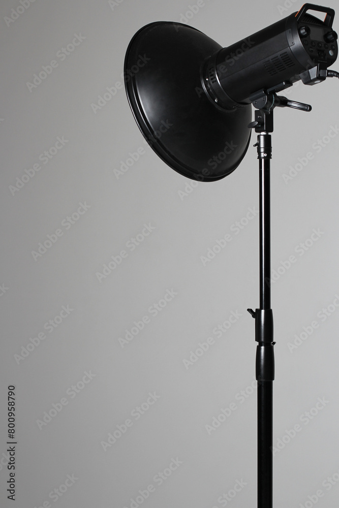 Photo Studio Equipment. Beauty Dish Modifier on White Cyclorama. Fashion Shoot Light. Photo Studio Equipment. Beauty Dish Modifier on White Cyclorama. Fashion Shoot Light.