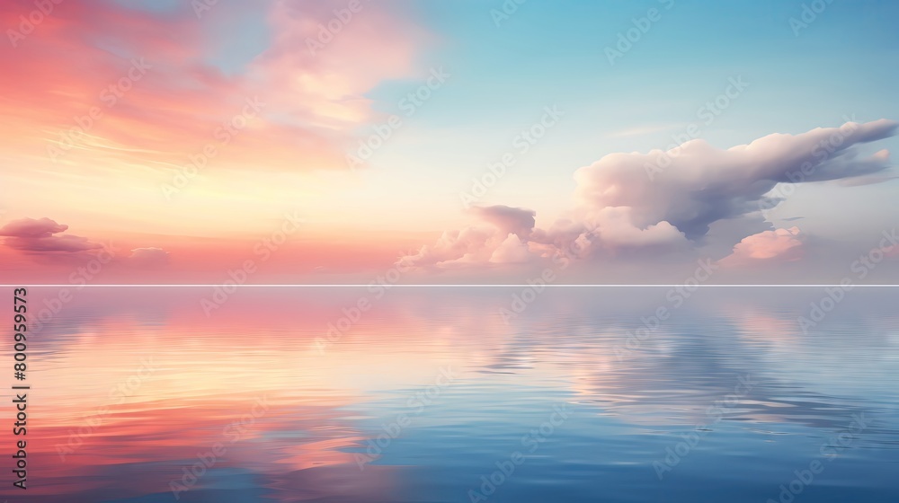 Minimalist sunset and cloud over a calm sea, perfect for background imagery in meditation and wellness websites Minimalist sunset and cloud over a calm sea, perfect for background imagery in meditation and wellness websites