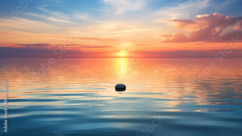 Peaceful sunset seascape with a lone cloud floating above tranquil waters, great for relaxation apps and spa decor
