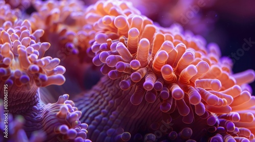 A close-up shot of a coral polyp, showcasing the intricate structures and vibrant colors that make up the building blocks of coral reefs on World Reef Awareness Day.
