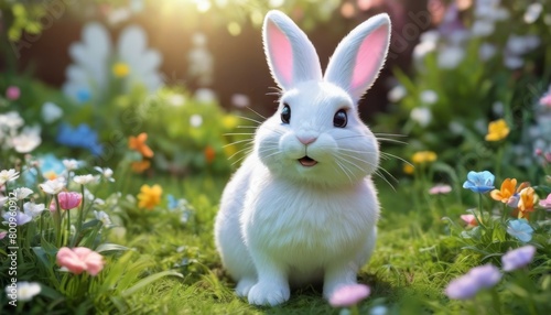Springtime Joy with Furry Easter Bunny on Egg Hunt © IbragimovN