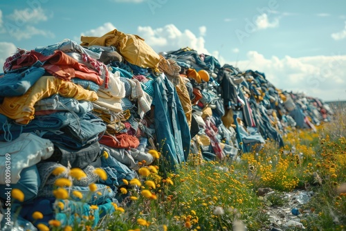 Heap Of Clothes Tossed Into Landfill. Concept Fast Fashion Landfill Waste, Sustainable Fashion Alternatives, Economic Impact Of Fast Fashion, Consumer Habits Disposable Clothing