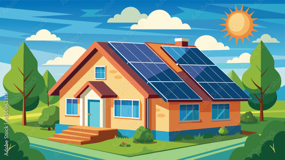 Eco-friendly house with solar panels, vector cartoon illustration. Eco-friendly house with solar panels, vector cartoon illustration.