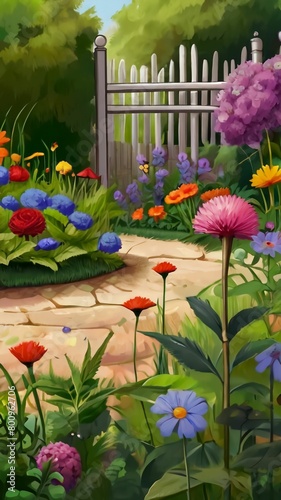 Summer garden border painting nature outdoors.Ai generative