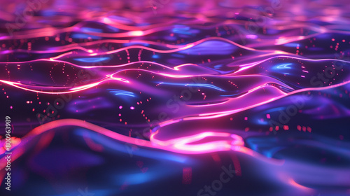Harmonious waves of neon light rippling across a pristine surface, evoking a sense of digital serenity.