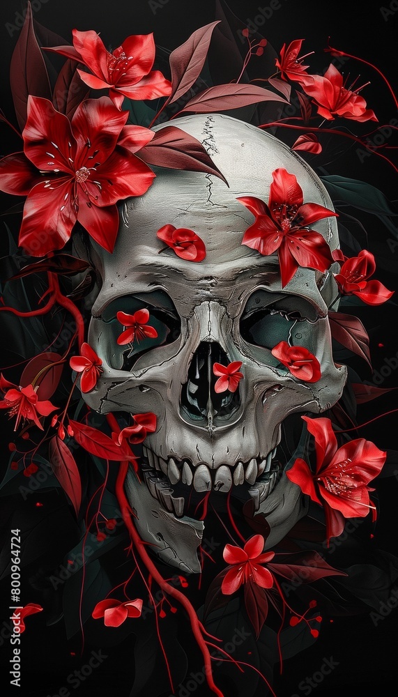 Gothic theme with skull and roses, tattoo elements, AI generated